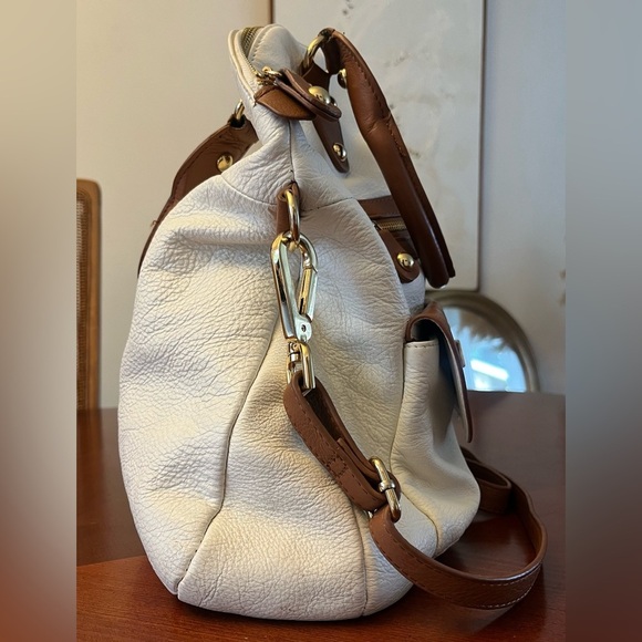 Emma Fox Genuine Leather Hobo Bag Ivory & Brown XLarge - Picture 3 of 12